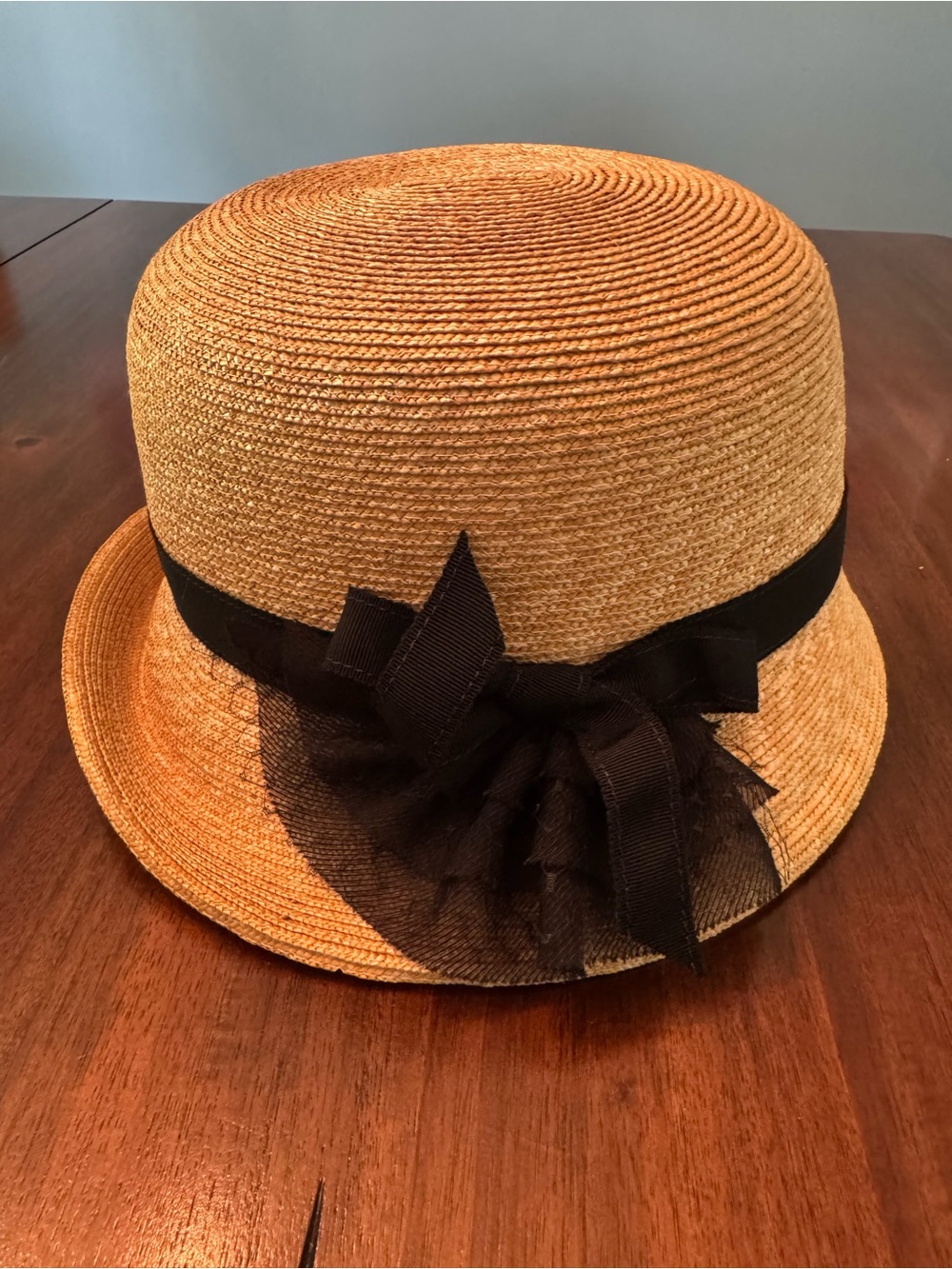 Elite Chapeau Japan Vintage Straw High Crown Derby Cloche Hat Bow